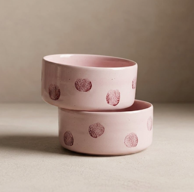Egg Back Home - Pop Dots Steingut Napf 14 cm Rosa 2er-Set
