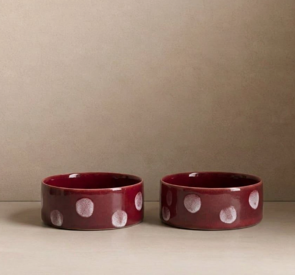 Egg Back Home - Pop Dots Steingut Napf 14 cm Burgunder 2er-Set