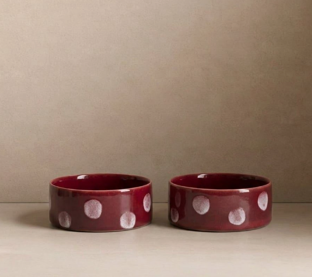 Egg Back Home - Pop Dots Steingut Napf 14 cm Burgunder 2er-Set